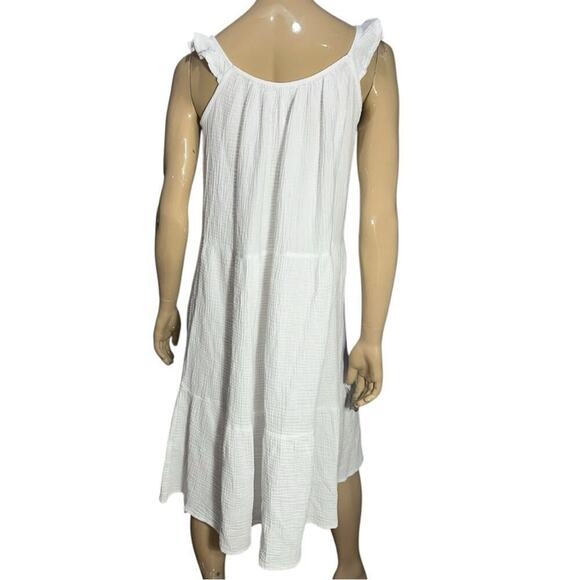 4our Dreamers Womens Size M White Square Neckline Gauzy Cotton Midi Length Dress - Picture 6 of 12